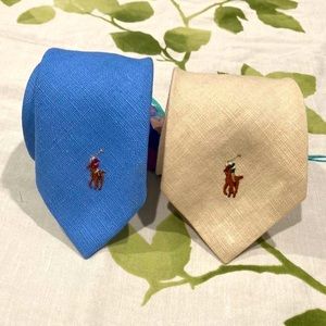 Vintage Polo Ralph Lauren Hand Made 100% Linen Embroidered Horse & Jockey Ties